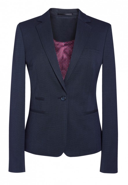 [Test] Ladies Jacket Navy Pin Dot - Slim Fit 1 Button - trim on hip pockets