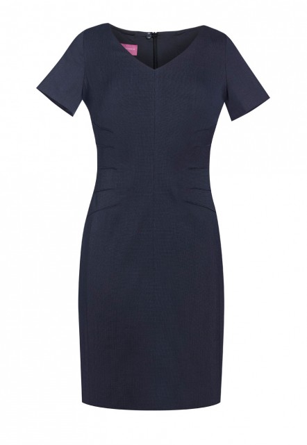[Test] Ladies Dress Navy Pin Dot Short Sleeve - trim on v-neck