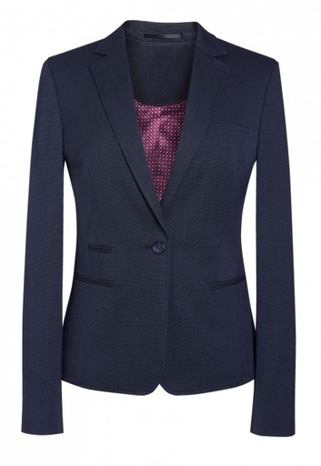[UNI50807] [Test] Ladies Jacket Navy Pin Dot - Slim Fit 1 Button - trim on hip pockets